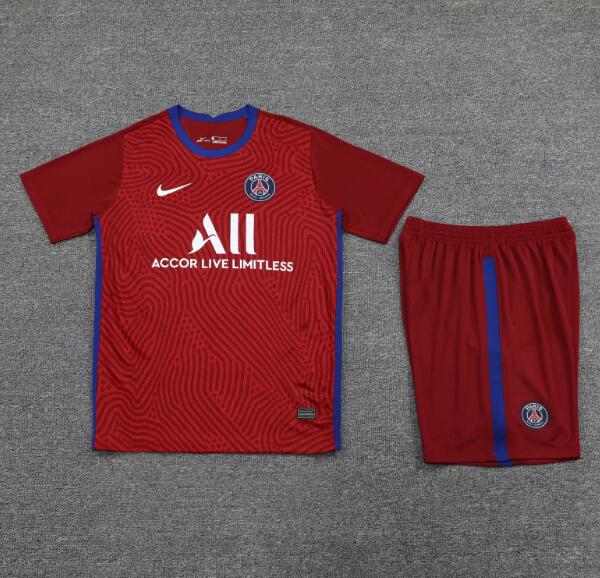 PSG Red Goalkeeper Soccer Jersey Kits (Shirt+Shorts) 2020/21